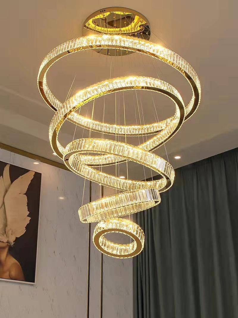 Modern Front Entryway Chandelier 3/4/5/6/7 Rings Crystal Gold/ Chrome Finish Ceiling Lamp - Richardrider
