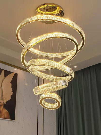 Modern Front Entryway Chandelier 3/4/5/6/7 Rings Crystal Gold/ Chrome Finish Ceiling Lamp - Richardrider
