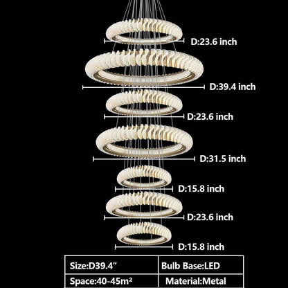 Extra Large Multi-layers Rings Crystal Chandelier Modern Art Waves Creative Pendant Light For High-ciling Foyer/Hallway/Staircase - Richardrider