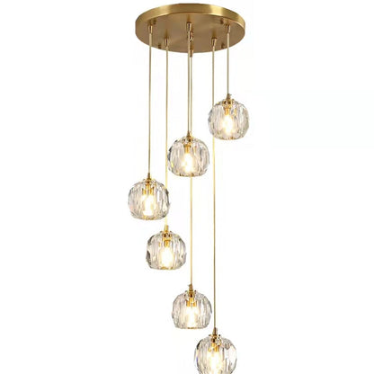Sputnik K9 Crystal Chandelier Entryway Pure Copper Ceiling Light Foyer Hall Brass Lighting Fixture