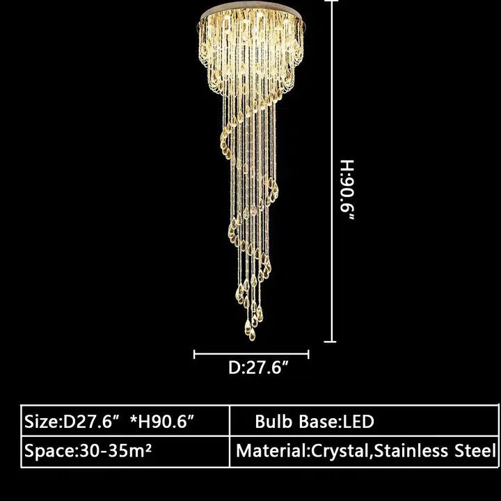 Oversized Modern Cascade Spiral Crystal Staircase Chandelier For Duplex Building - Richardrider