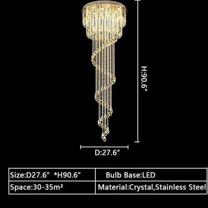 Oversized Modern Cascade Spiral Crystal Staircase Chandelier For Duplex Building - Richardrider