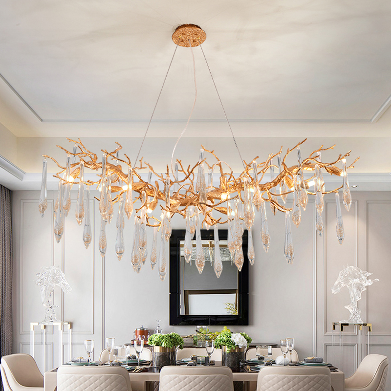 Agnes Raindrop Brass Branch Crystal Chandelier For Dining Room - Richardrider