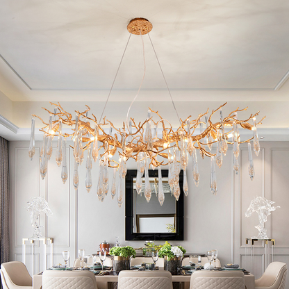 Agnes Raindrop Brass Branch Crystal Chandelier For Dining Room - Richardrider