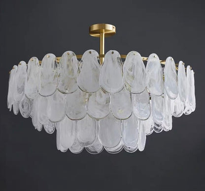 Post-modern Creative Art Cloud Glass Shell Double Layer Round Chandelier for Living & Dining Room