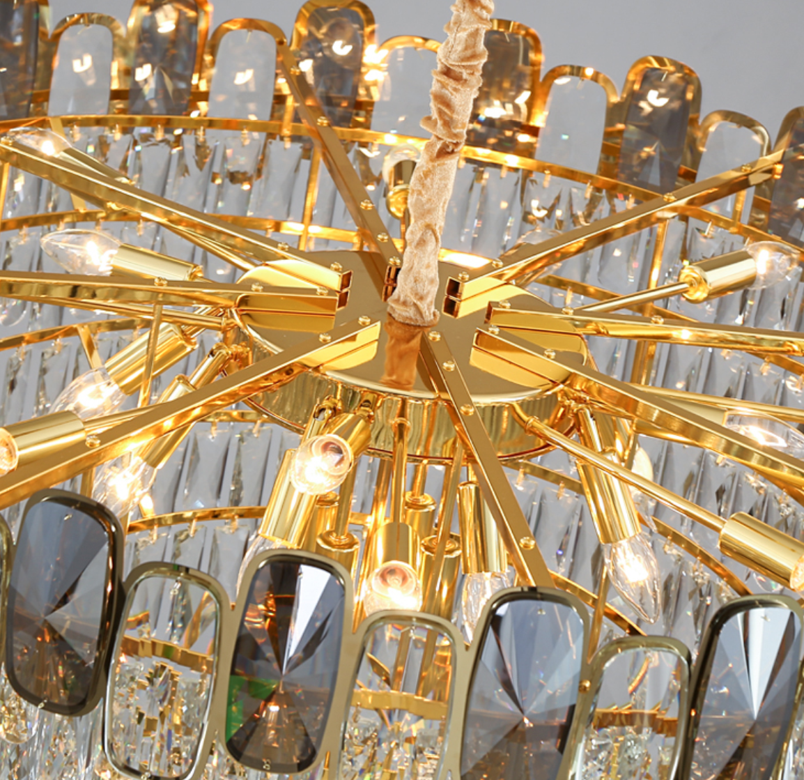 Round/Rectangle Smoky Gray Crystal Pendant Chandelier Ceiling Fixtures Light For Living Room/Dining Room/Entryway