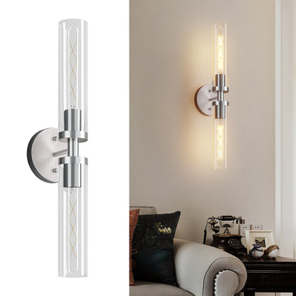 Wall Sconces Set Of Two, Hardwired Brushed Nickel Bathroom Sconces Wall Lighting With Clear Glass, Modern Sconces Wall Decor Set Of 2 Wall Light Fixtures For Mirror Hallway  Bulbs Not Included