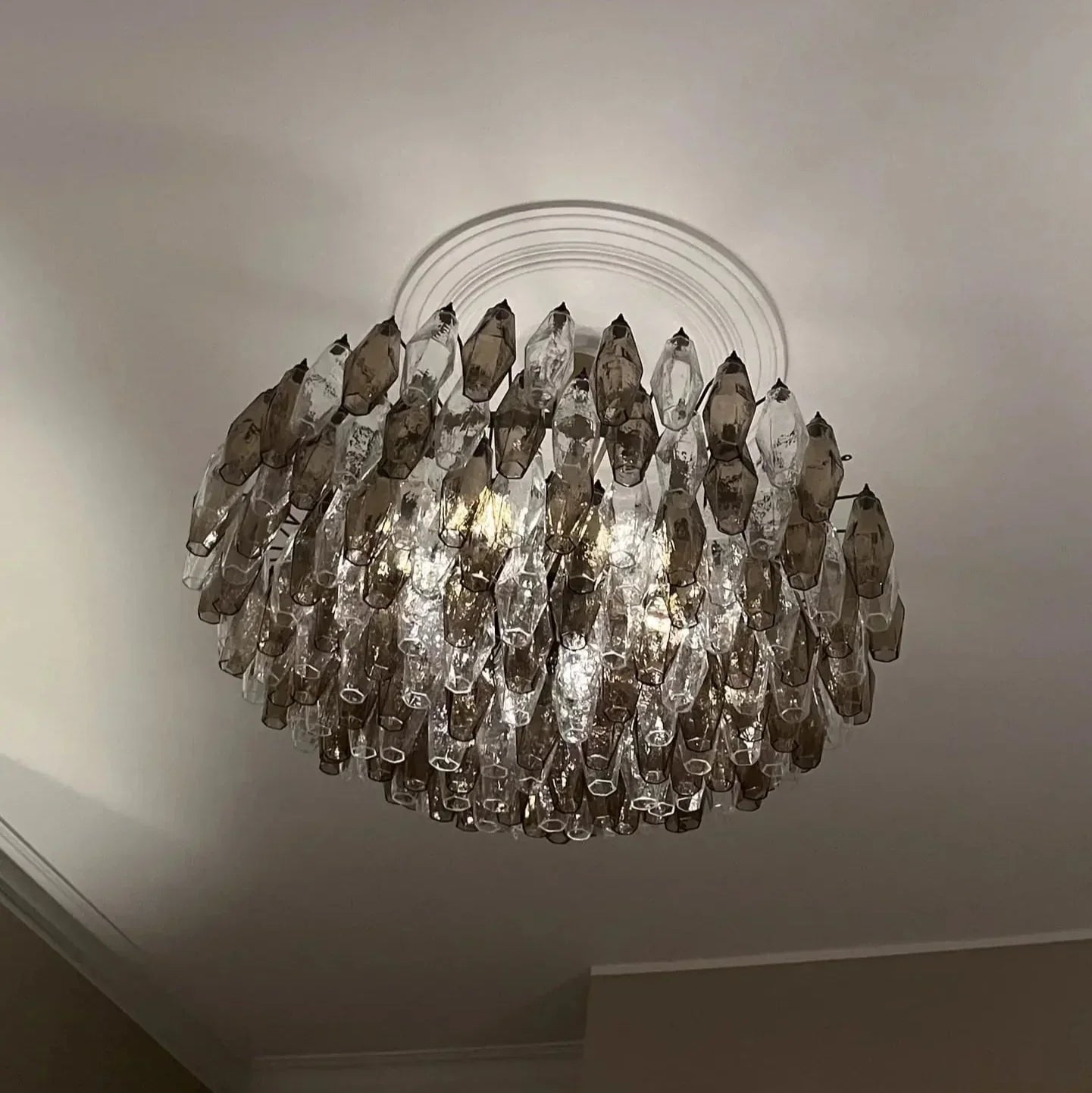 Murano Chandelier – Poliedri – 185 glass – Smoked/Transparent