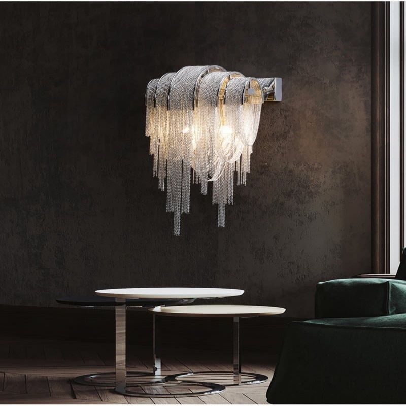Alisa Luxury Plated Aluminum Chain Tassel Wall Sconce - Richardrider