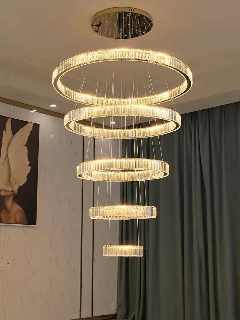Modern Front Entryway Chandelier 3/4/5/6/7 Rings Crystal Gold/ Chrome Finish Ceiling Lamp - Richardrider