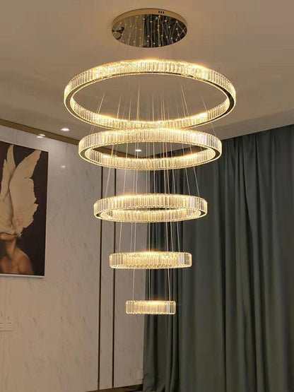 Modern Front Entryway Chandelier 3/4/5/6/7 Rings Crystal Gold/ Chrome Finish Ceiling Lamp - Richardrider