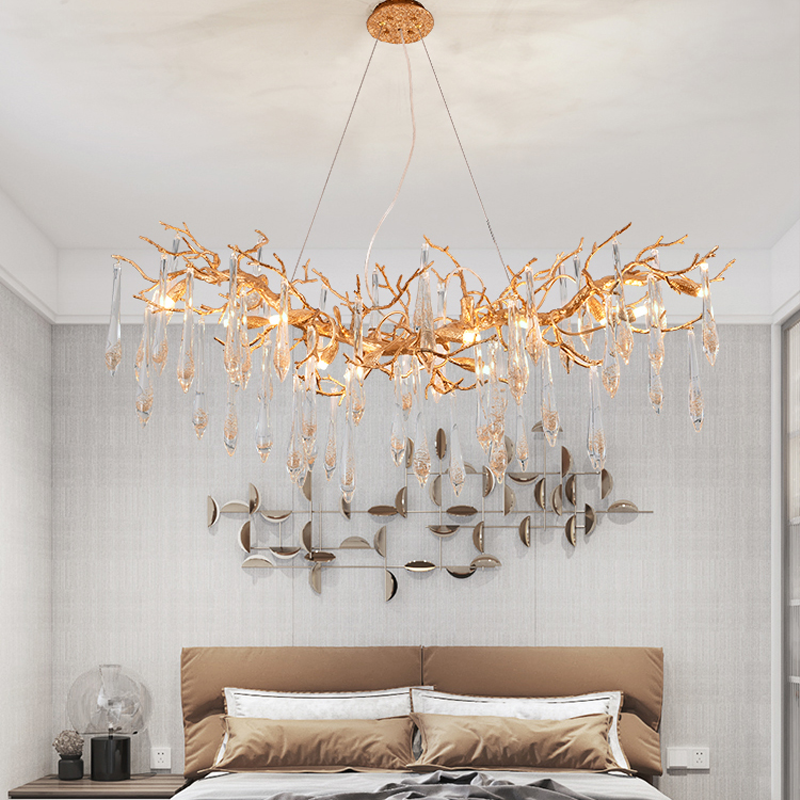 Agnes Raindrop Brass Branch Crystal Chandelier For Dining Room - Richardrider