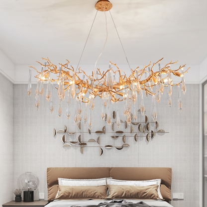 Agnes Raindrop Brass Branch Crystal Chandelier For Dining Room - Richardrider