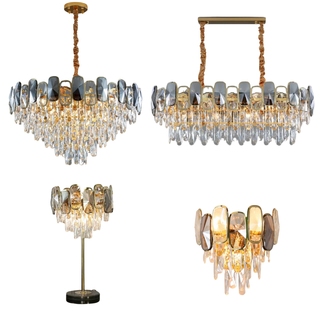 Round/Rectangle Smoky Gray Crystal Pendant Chandelier Ceiling Fixtures Light For Living Room/Dining Room/Entryway