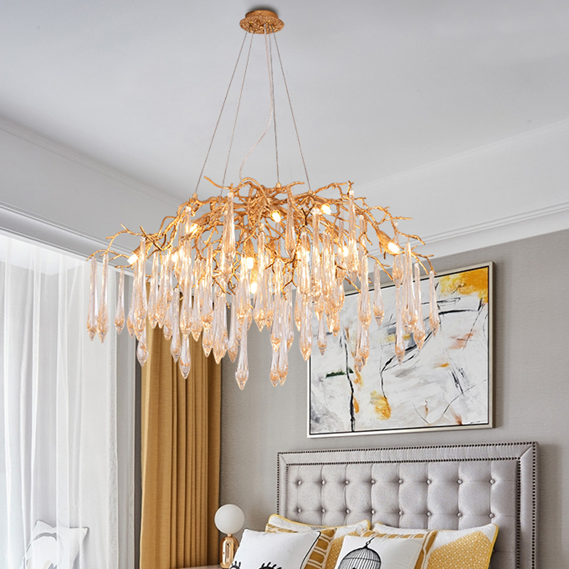 Iris Raindrop Brass Branch Round Crystal Chandelier 25'' 35'' 41''D - Richardrider