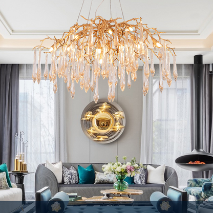 Iris Raindrop Brass Branch Round Crystal Chandelier 25'' 35'' 41''D - Richardrider