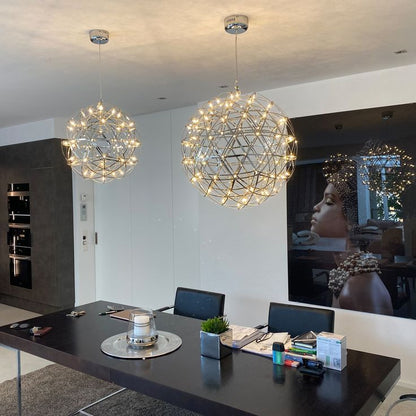Round Starry Sky Chandelier Light Fire Ball Ceiling Lighting for Living Room/Cottage/High-ceiling