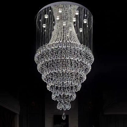 Crystal Raindrop Tiers Floating Chandelier For Foyer/Entryway/Staircase