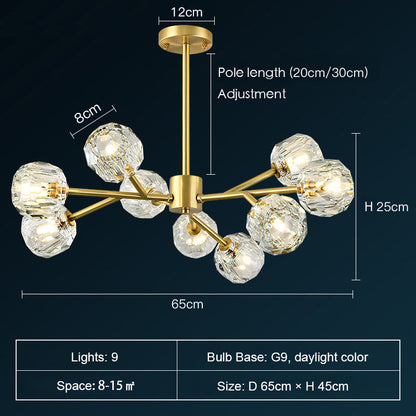 Brass Sputnik Chandelier With K9 Crystals Modern Ceiling Light Fixture