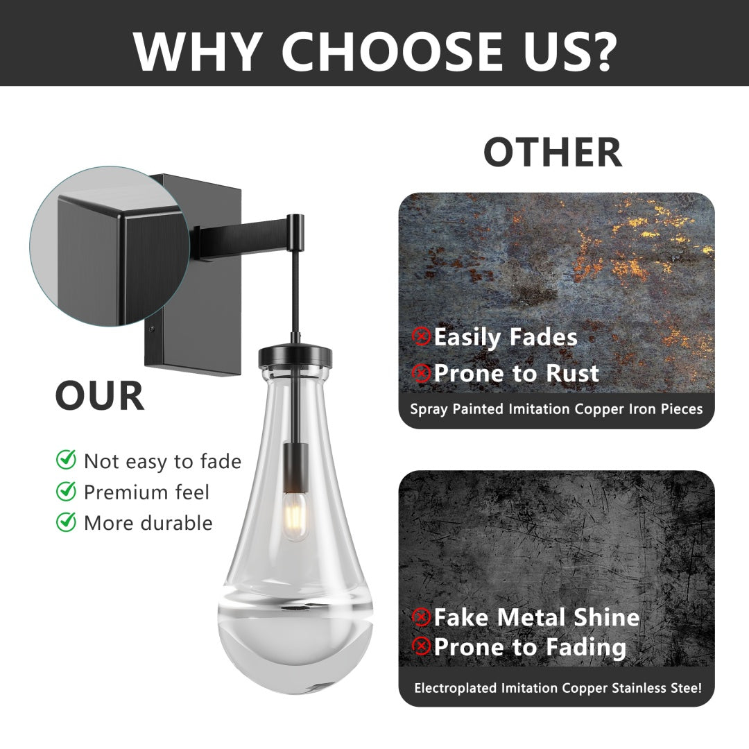 Wall Sconces, Black Wall Sconces Modern Bathroom Lights, Sconces Wall Lighting With Clear Glass, Wall Mounted Light Wall Lamp For Living Room Hallway Reception Desk