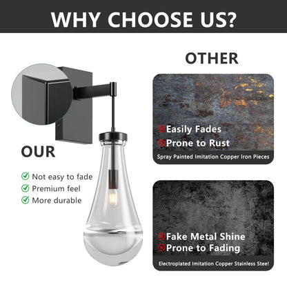 Wall Sconces, Black Wall Sconces Modern Bathroom Lights, Sconces Wall Lighting With Clear Glass, Wall Mounted Light Wall Lamp For Living Room Hallway Reception Desk
