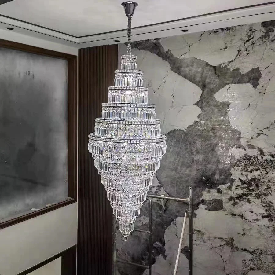 Chrome Extra Large Crystal Chandelier for Foyer Staircase Living Room Entrance Ceiling Light Fixture In Silver - Richardrider