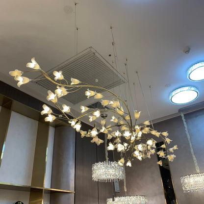 Modern Brass Branch Ceramics Flower Chandelier for Stylish Living Room Hotel and Restaurant - Richardrider