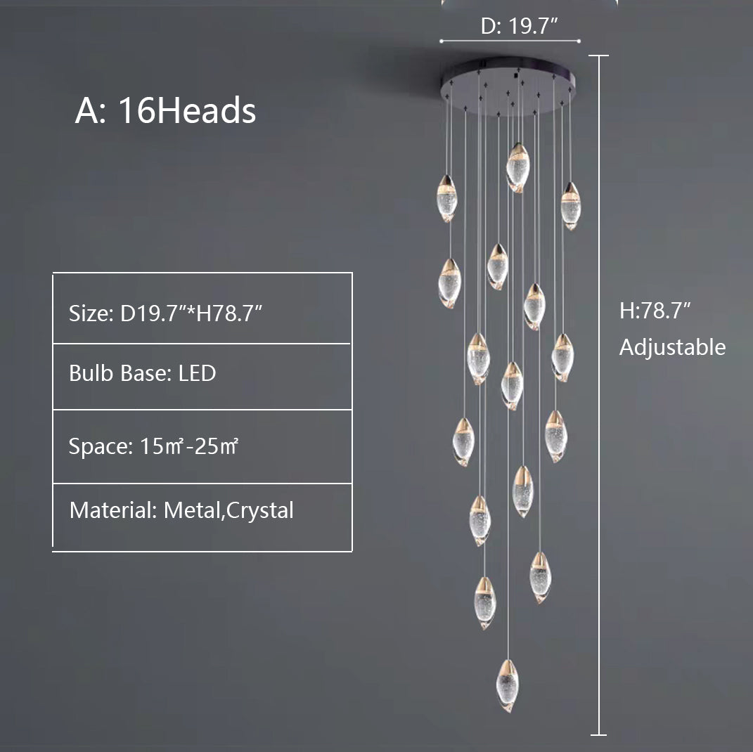 Modern Mango Shape Light Crystal Air bubbles Pendant Chandelier for Stairs/Living Room/High-Ceiling Room
