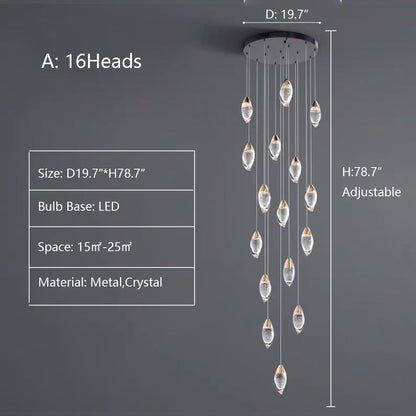 Modern Mango Shape Light Crystal Air bubbles Pendant Chandelier for Stairs/Living Room/High-Ceiling Room