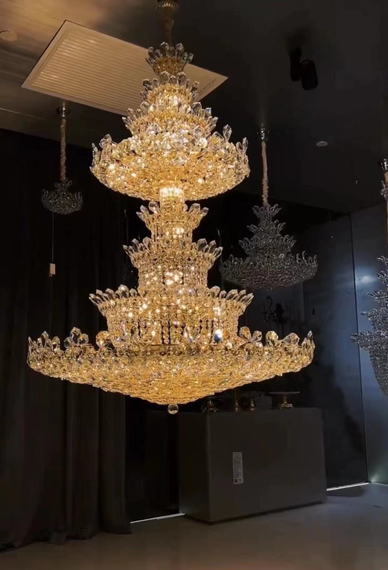Extra Large Luxury Gold Empire Crystal Chandelier Multi-Layers Fixture for Foyer/ Big Hallway/ Hotel lobby/ Palace Hall