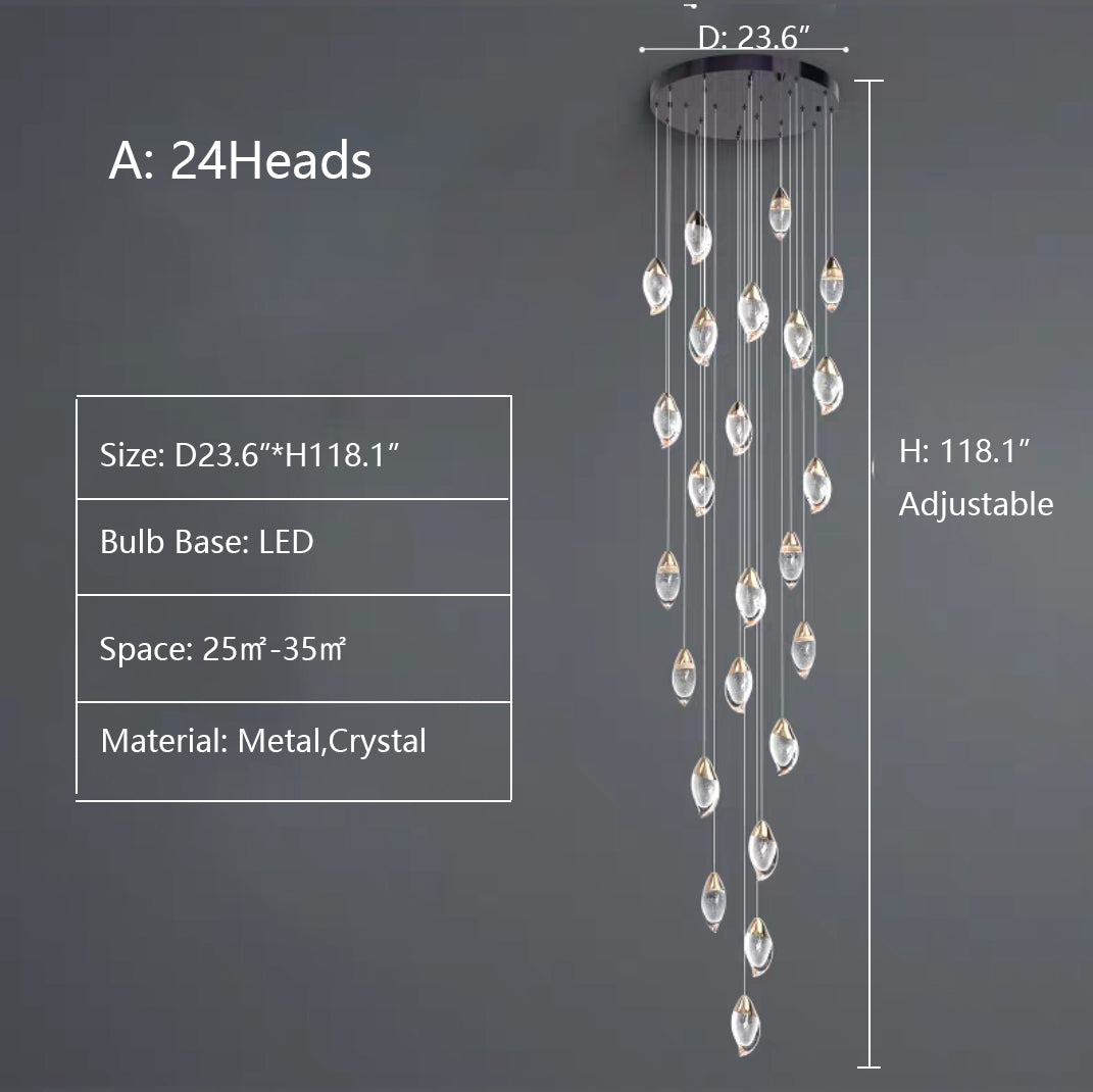 Modern Mango Shape Light Crystal Air bubbles Pendant Chandelier for Stairs/Living Room/High-Ceiling Room