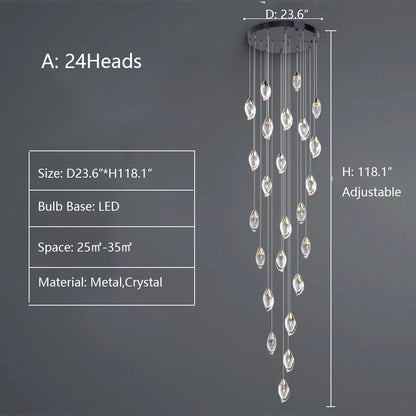 Modern Mango Shape Light Crystal Air bubbles Pendant Chandelier for Stairs/Living Room/High-Ceiling Room
