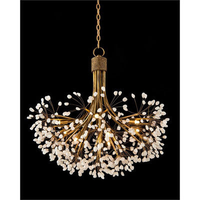 Stone Quartz Nine-Light Chandelier, Gold Leaf Finish with Natural Crystals, G9 Bulbs - Richardrider