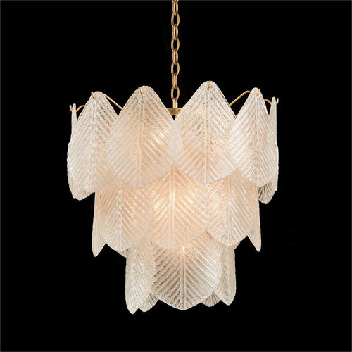 Antique Gold Frosted Glass Nine-Light Chandelier with Cascading Petal Design - Richardrider