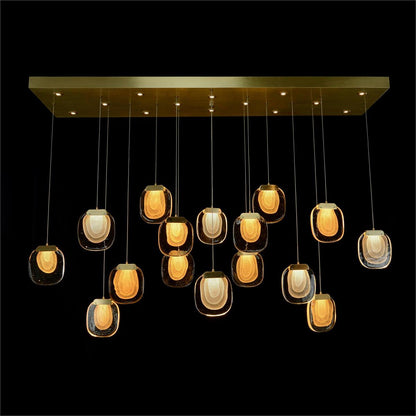 Bansho: Layered Glass Thirty-Light Horizontal Pendant Chandelier - Richardrider