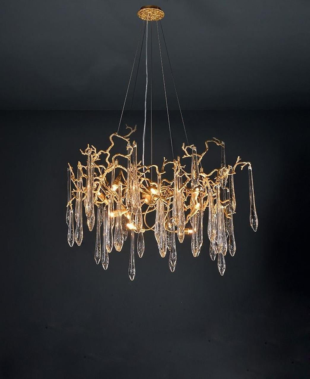 Adriena Crystal Gold Branch Detail Round Chandelier