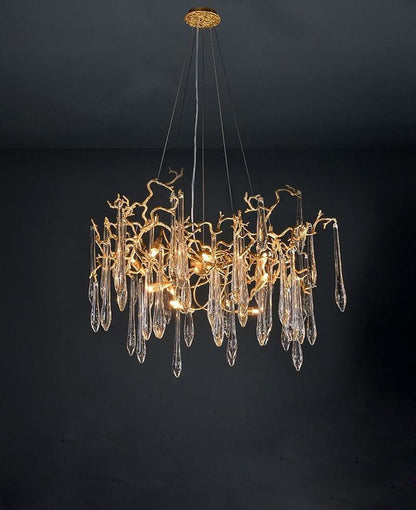 Adriena Crystal Gold Branch Detail Round Chandelier