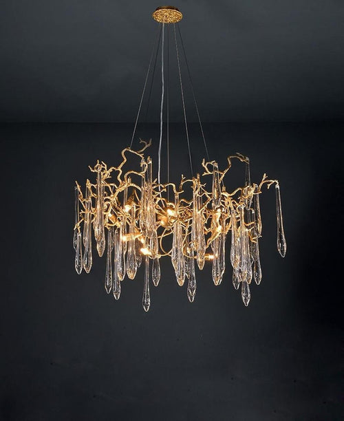 Adriena Crystal Gold Branch Detail Round Chandelier