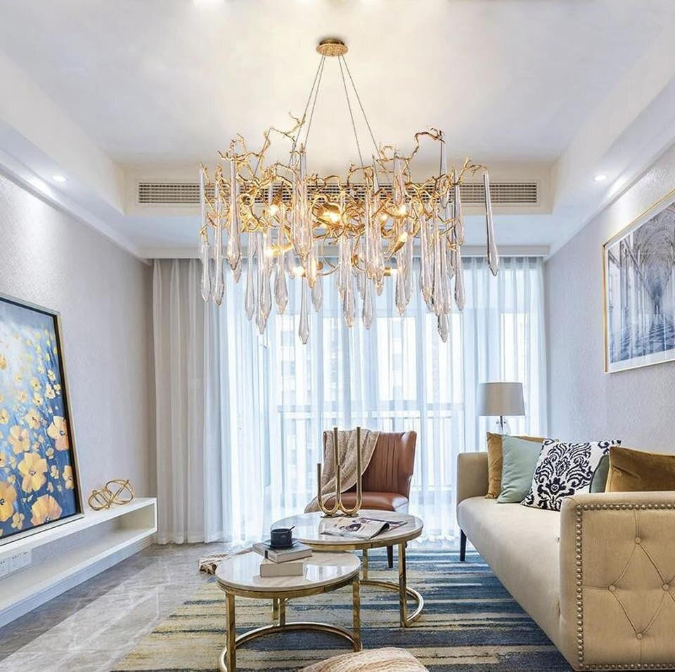 Adriena Crystal Gold Branch Detail Round Chandelier