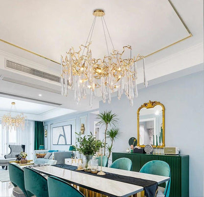 Adriena Crystal Gold Branch Detail Round Chandelier