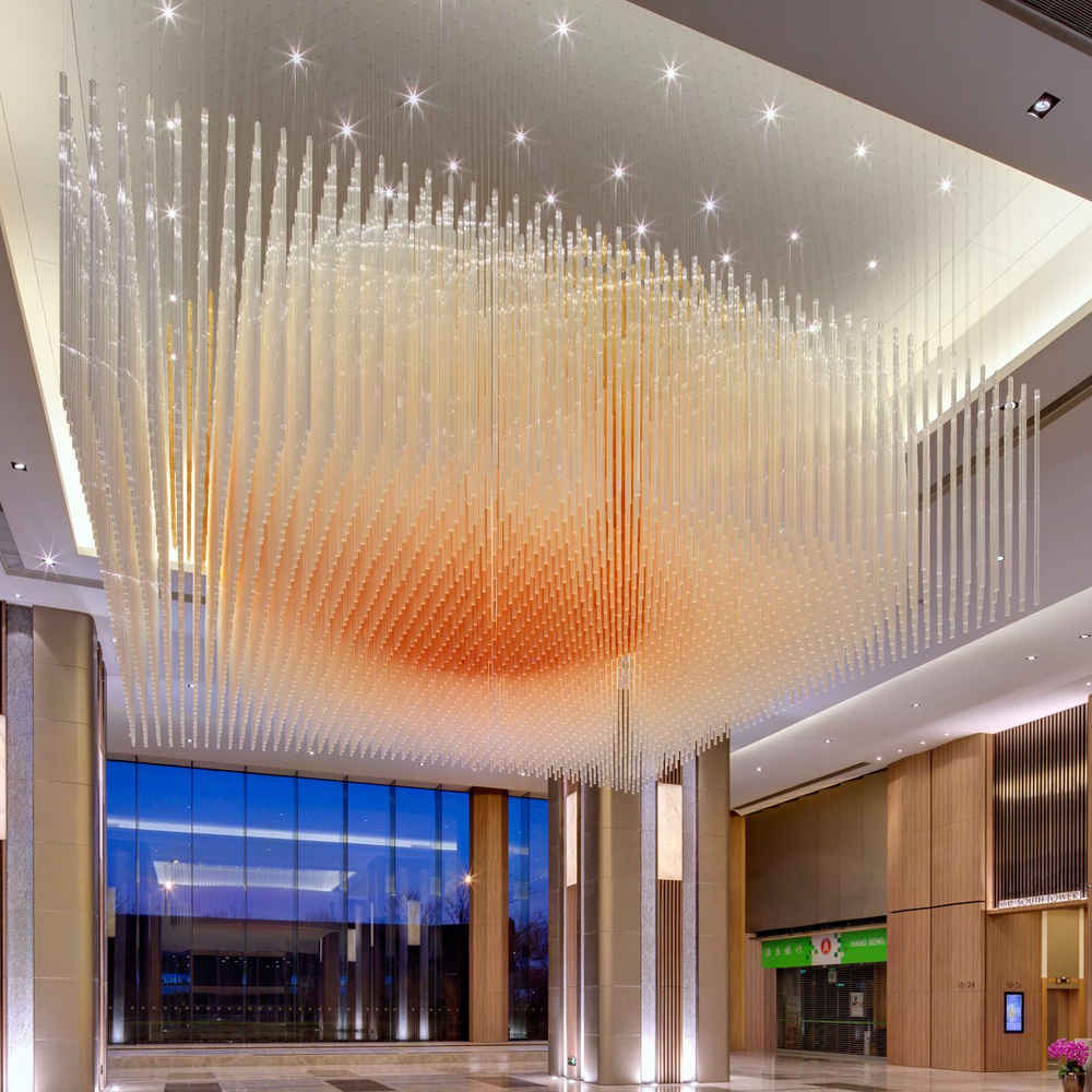 Amber glass tube chandelier