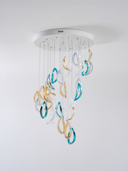 Galaxy Aqua Ripple Glass Meteor Shower Crystal Spiral Chandelier