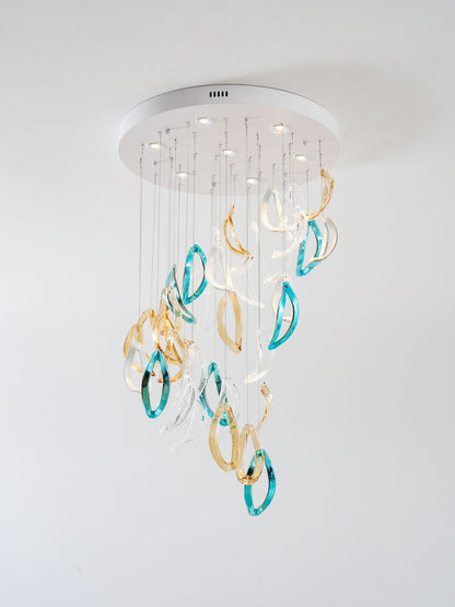 Galaxy Aqua Ripple Glass Meteor Shower Crystal Spiral Chandelier