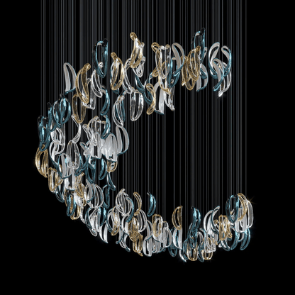 Galaxy Aqua Ripple Glass Meteor Shower Crystal Spiral Chandelier