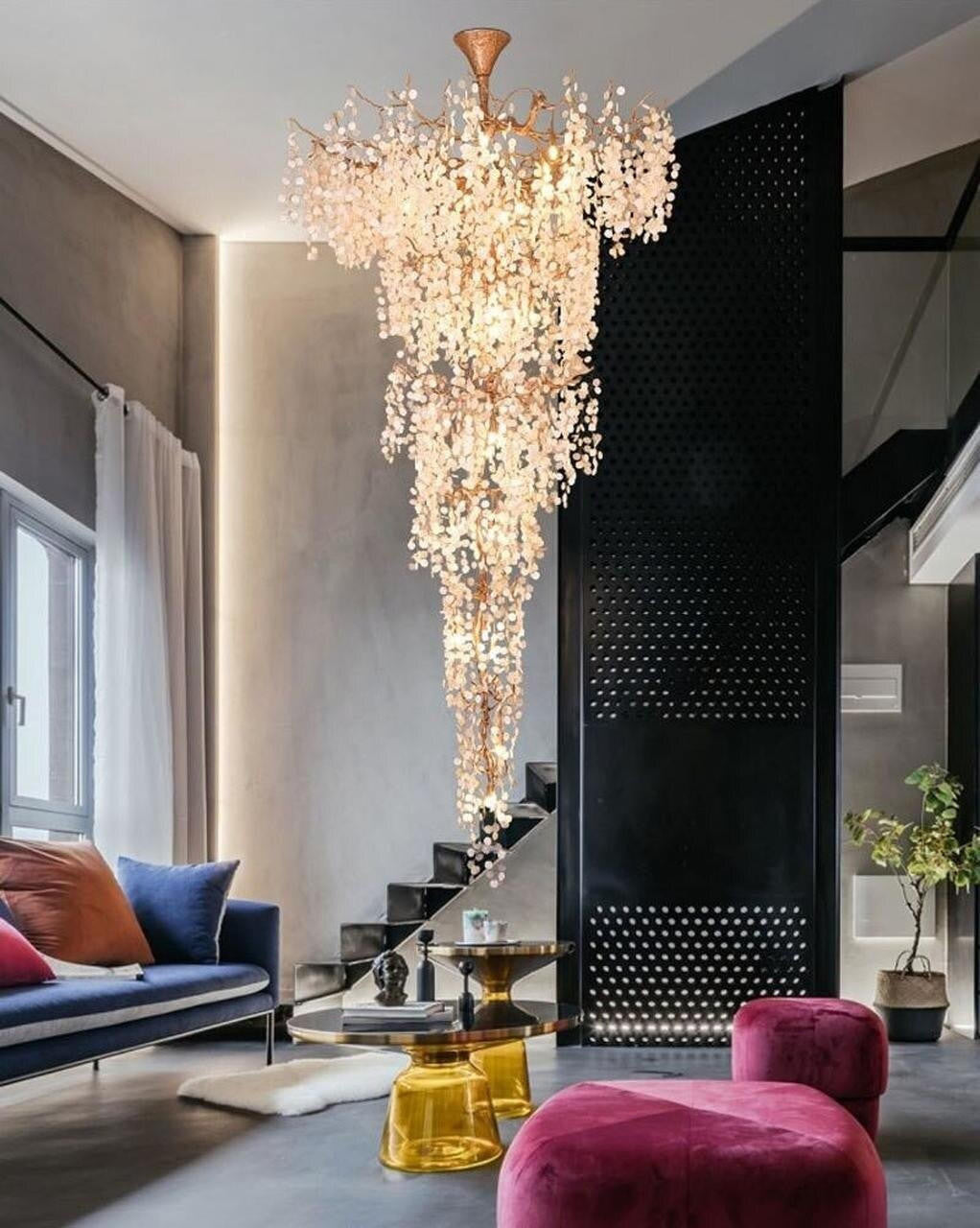 Arabella Blossom: Stairwell Lighting Chandelier - Long Drop Stairwell Pendant Lights - Foyer Staircase Chandelier
