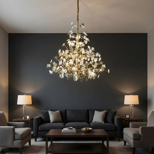 Gilded Branch Floral Brass Crystal Chandelier