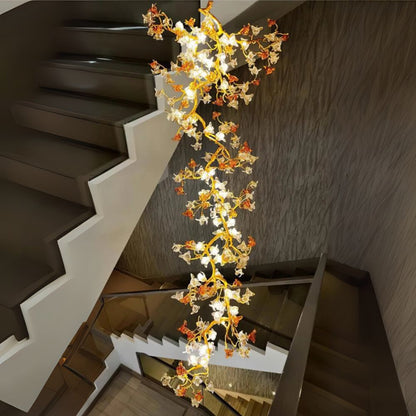 Verdant Branch Copper Vine Glass Flower Stairwell Chandelier