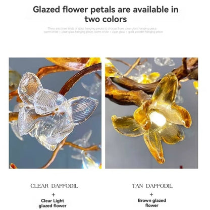 Verdant Branch Copper Vine Glass Flower Stairwell Chandelier