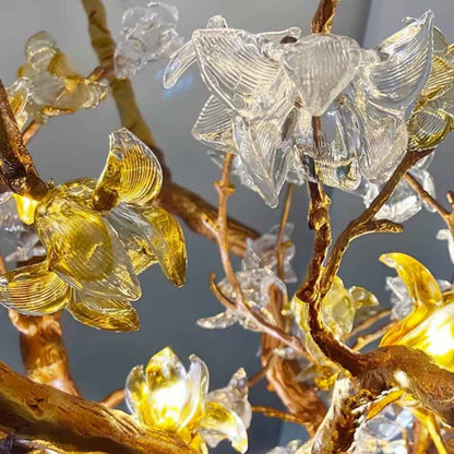 Verdant Branch Copper Vine Glass Flower Stairwell Chandelier