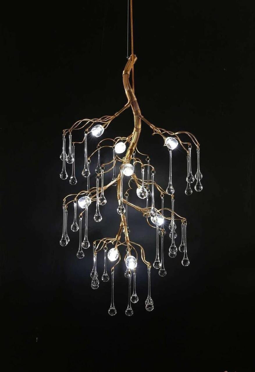 Aurora Vertical Crystal Branch Detail Gold Chandelier